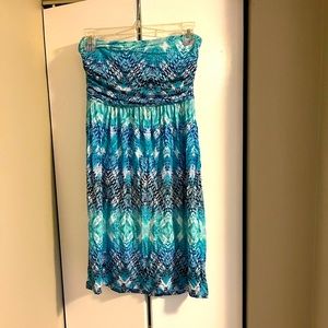 Blue Patterned Strapless Dress Size Small